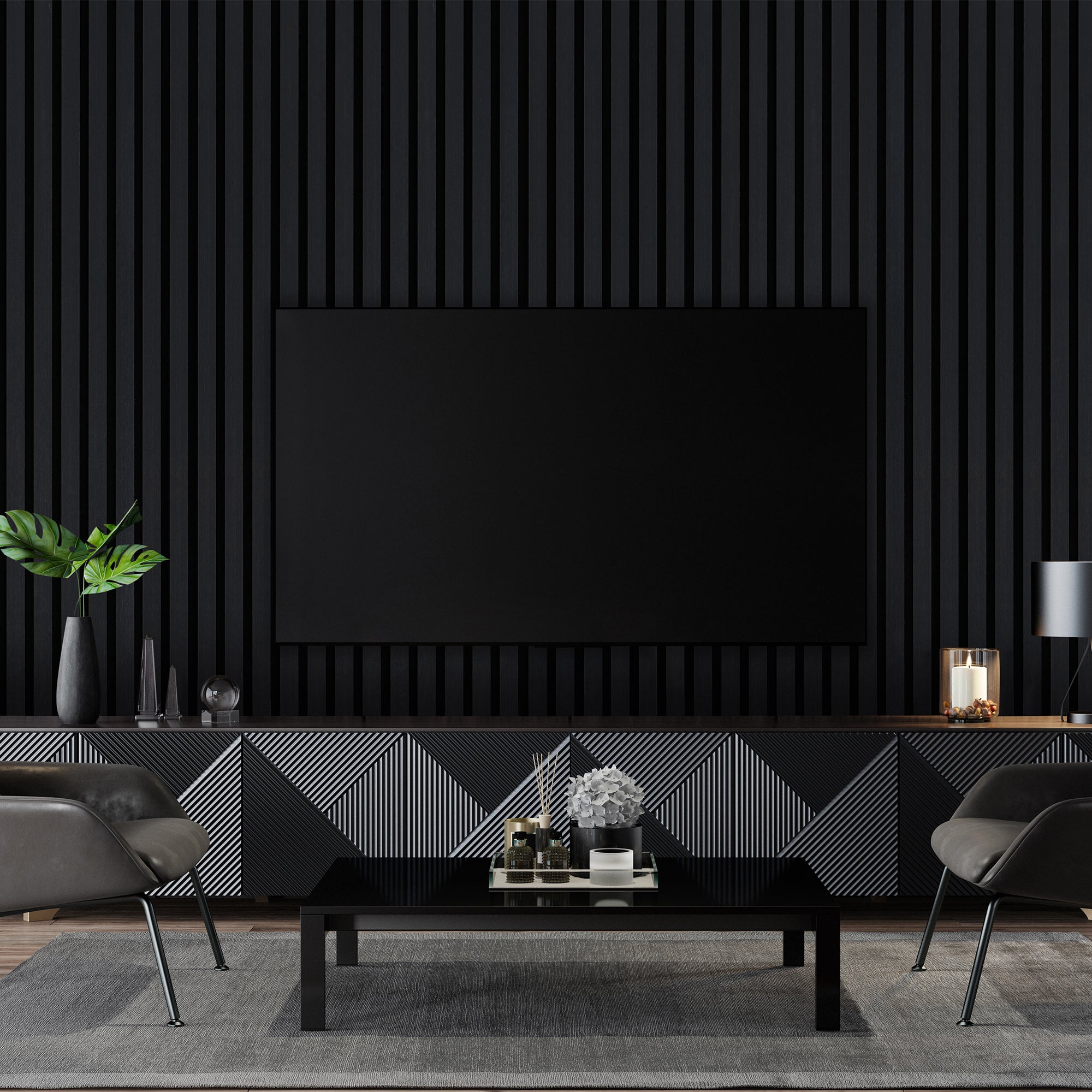 Midnight Black Acoustic Slat Wall Panel - 290cmx60cm