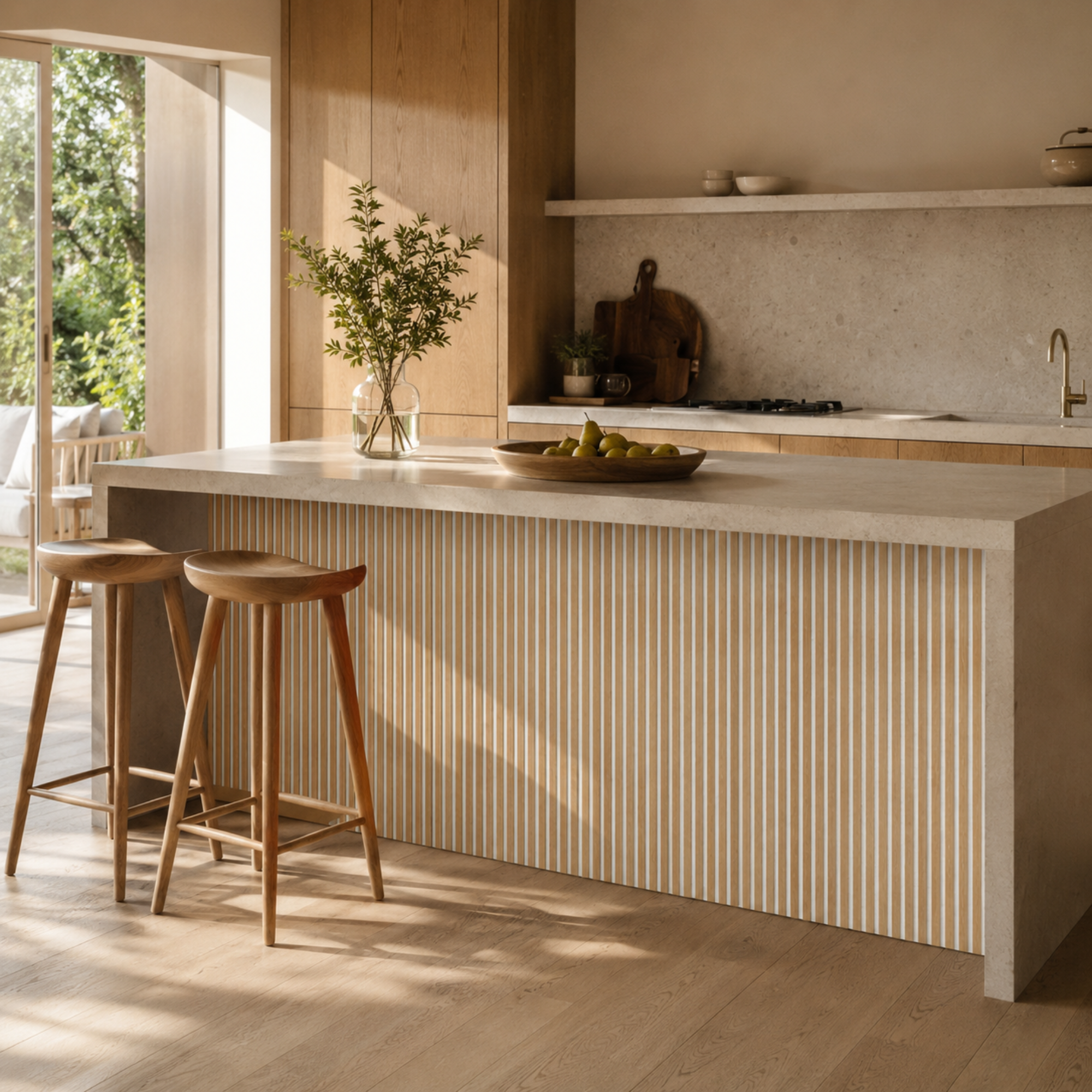 Natural Oak (White Felt) Acoustic Slat Wall Panel - 290cmx60cm