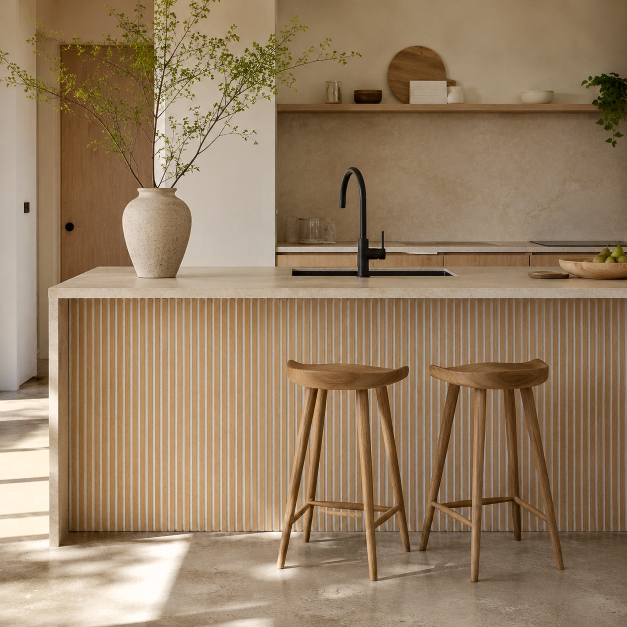 Natural Oak (White Felt) Acoustic Slat Wall Panel - 290cmx60cm