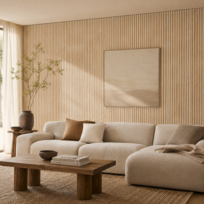Natural Oak (White Felt) Acoustic Slat Wall Panel - 290cmx60cm
