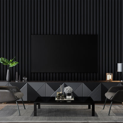 Midnight Black Acoustic Slat Wall Panel - 290cmx60cm